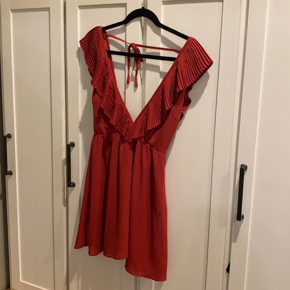 Red deep V mini dress